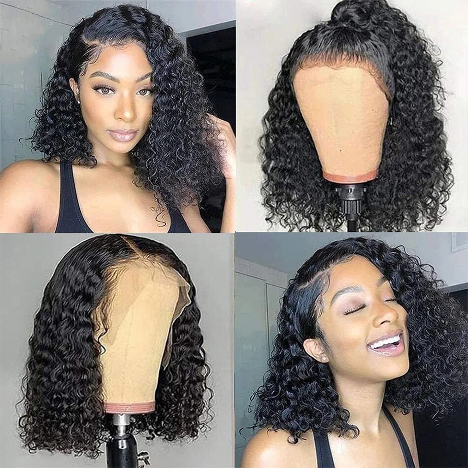 Short Kinky Curly Bob Wig Lace Front Human Hair Wigs Pre Plucked 12A Wave E