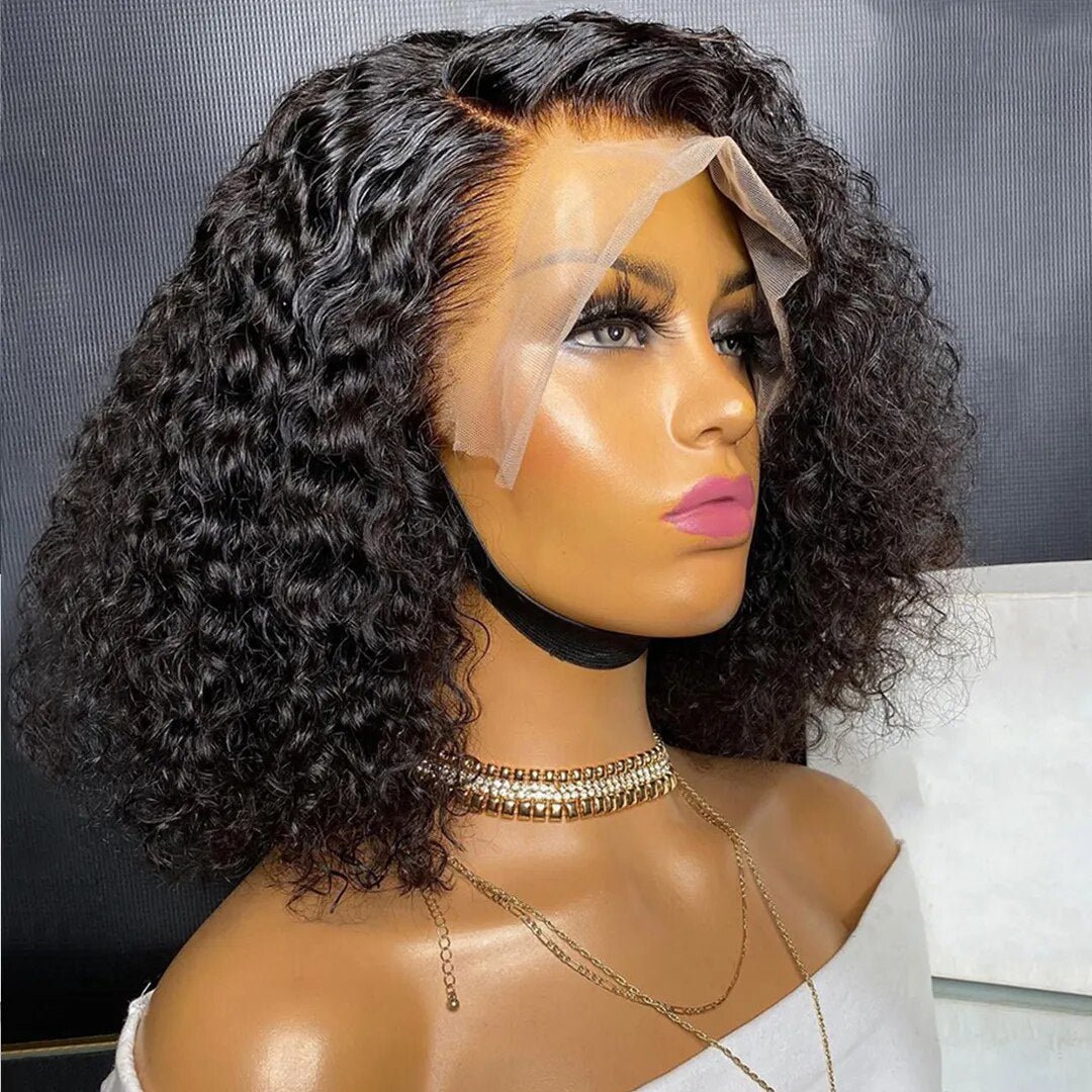 Short Kinky Curly Bob Wig Lace Front Human Hair Wigs Pre Plucked 12A Wave E