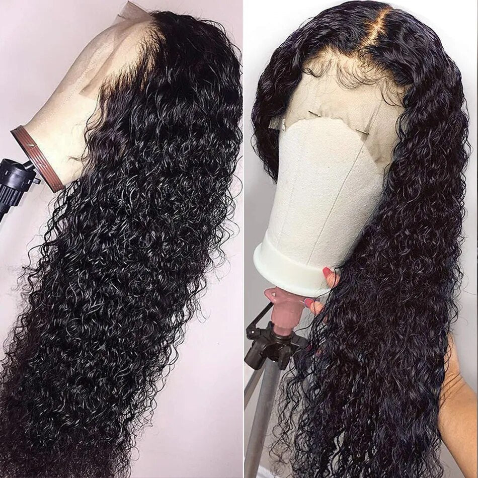 Perruque Lace Front Wig brésilienne ondulée, cheveux naturels, crépus bouclés, 30 pouces, 13x4,