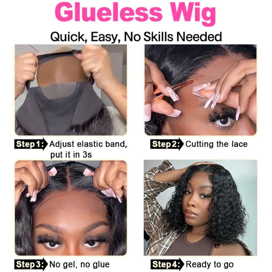 Glueless Wig Brazilian Short Bob Wig Kinky Curly Lace Front Human Hair Wigs 13x4 Transparent Closure