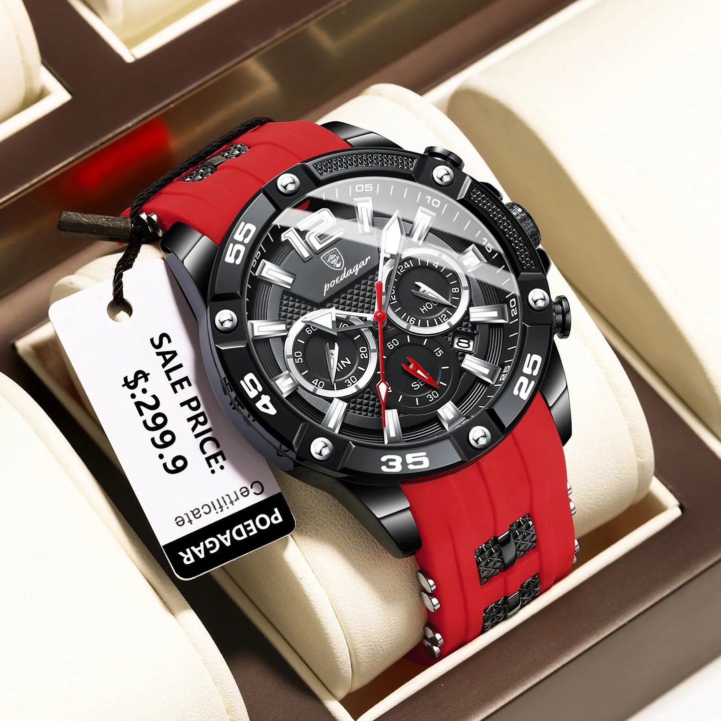 POEDAGAR montre décontractée pour hommes de luxe étanche chronographe lumineux -bracelet militaire Quartz