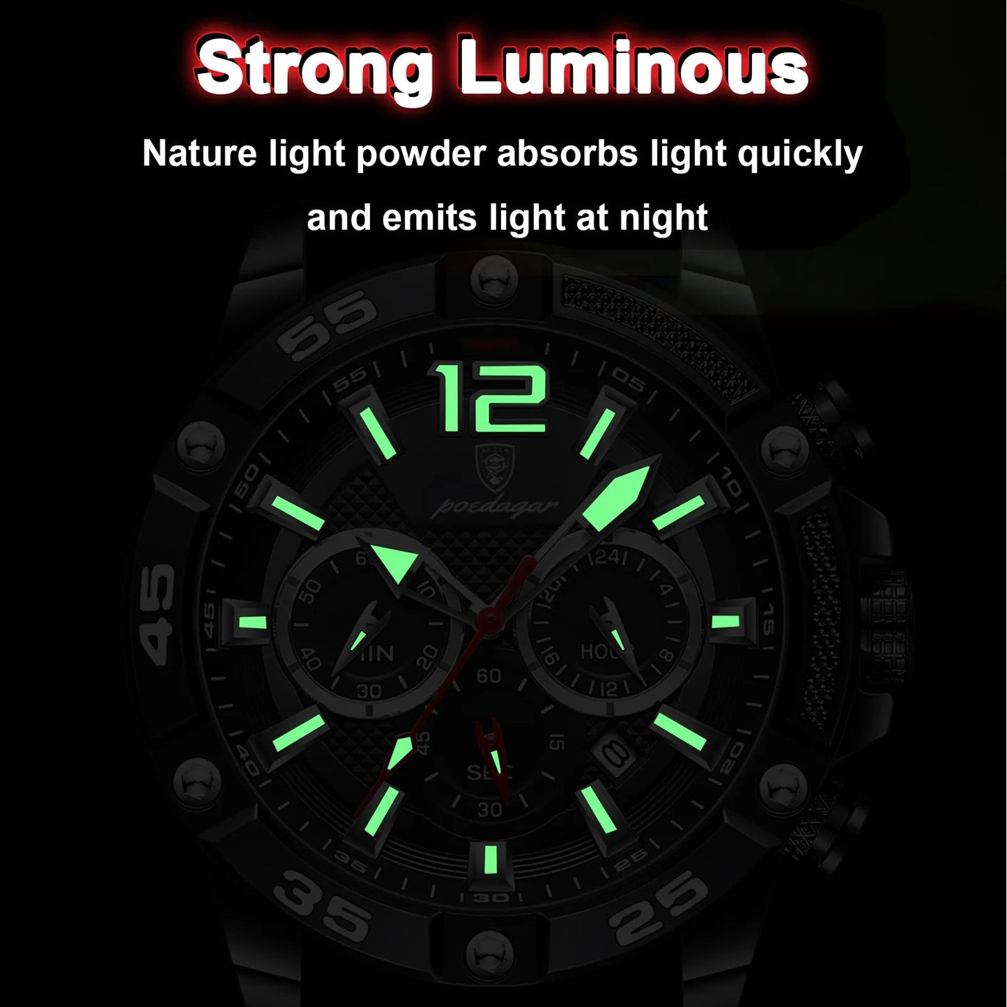 POEDAGAR Men's Casual Watch Luxury Waterproof Chronograph Luminous -Military Quartz Wristwatch