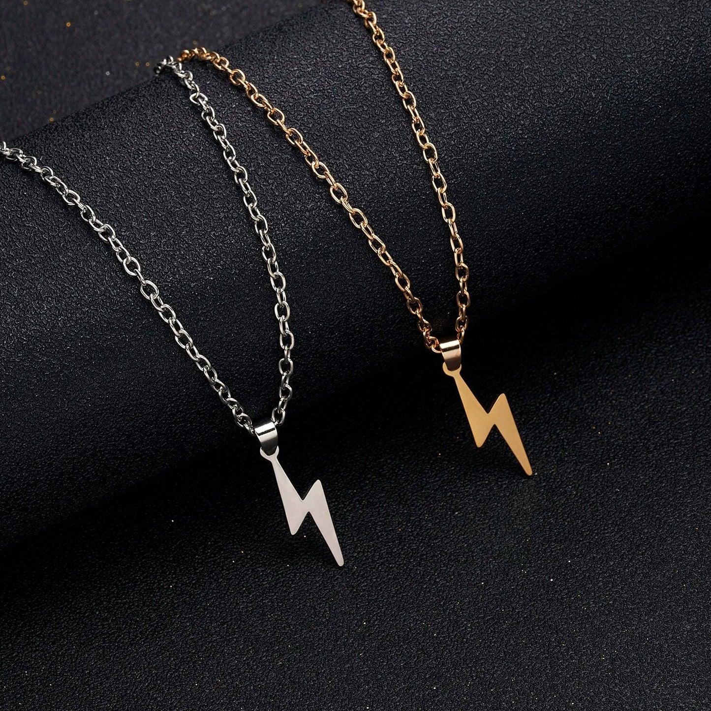 Rinhoo Stainless Steel Necklace For Women Men Long Chain Small Lightning Pendant Necklace