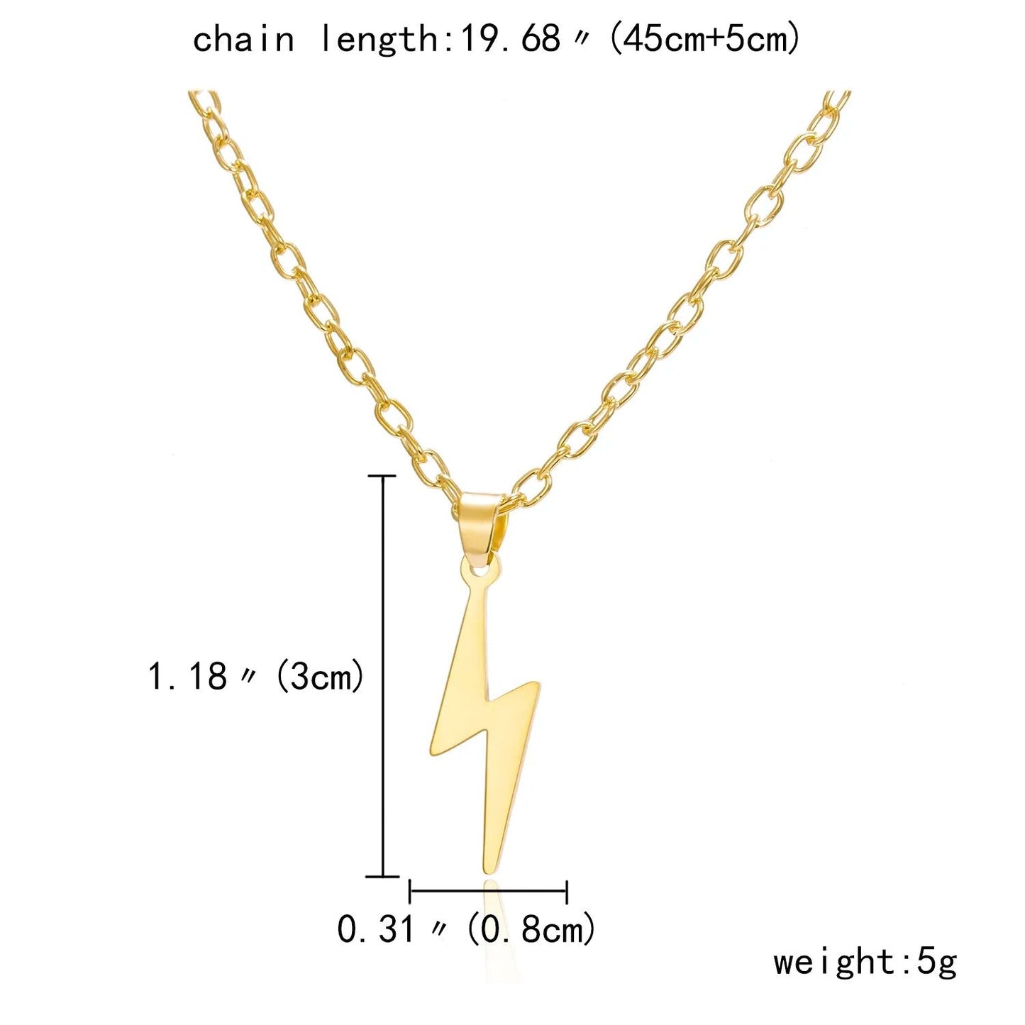 Rinhoo – collier en acier inoxydable pour femmes et hommes, longue chaîne, petit pendentif foudre