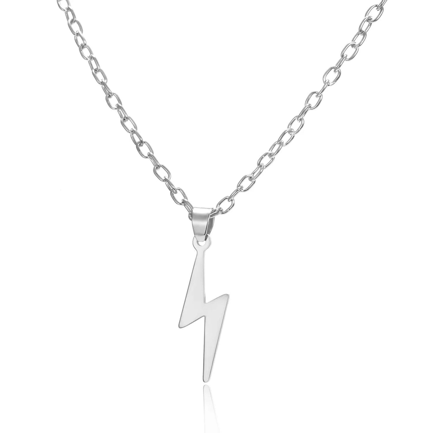 Rinhoo Stainless Steel Necklace For Women Men Long Chain Small Lightning Pendant Necklace
