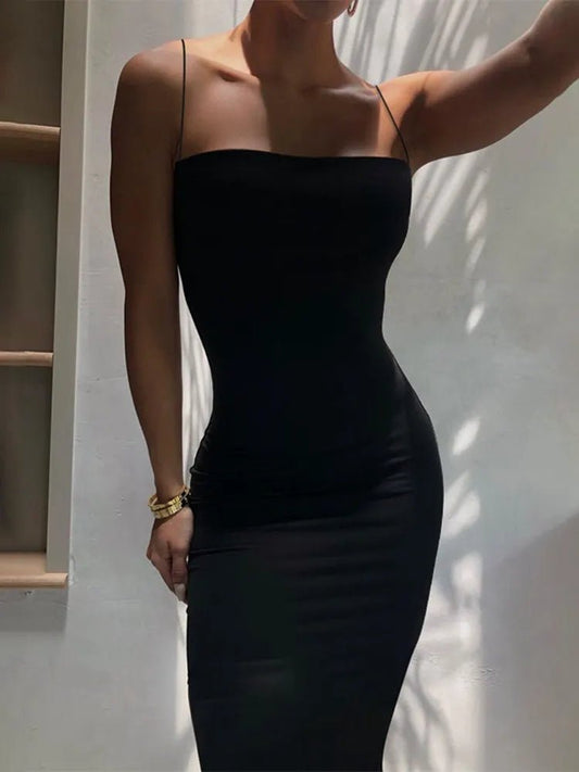 Elegant Spaghetti Strap Maxi Dress Sexy Backless Sleeveless Dress