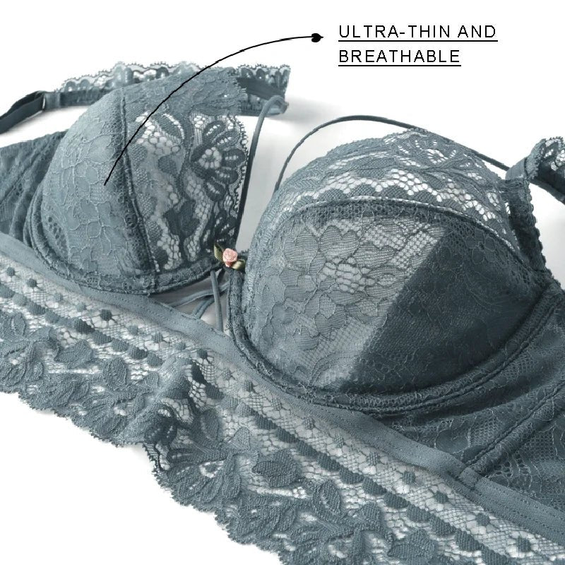 TERMEZY coupe Ultra-mince sous-vêtements en dentelle Sexy ensemble de soutien-gorge Transparent décoration florale Lingerie soutien-gorge et culotte confortables