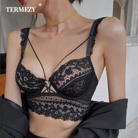 TERMEZY Ultra-thin Cup Lace Underwear Sexy Transparent Bra Set Floral Decoration Lingerie Comfortable Bra and Panties